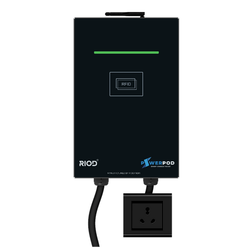 RIOD PowerPod Go 3.3 kW smart EV charger with 16A 3-pin socket, RFID and OCPP 1.6J