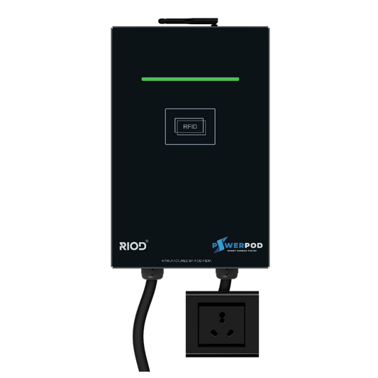 RIOD PowerPod Go 3.3 kW smart EV charger with 16A 3-pin socket, RFID and OCPP 1.6J