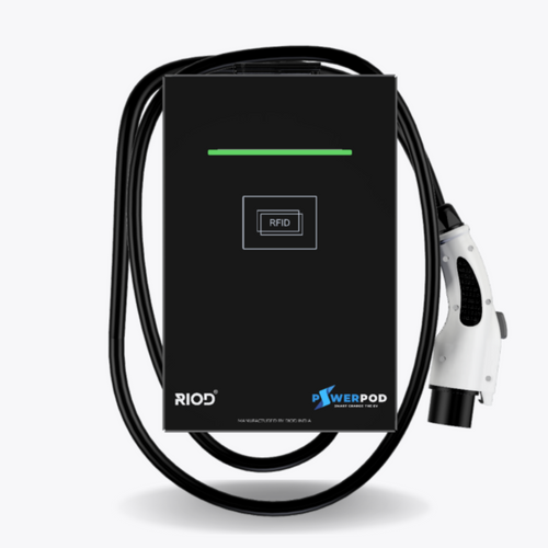 RIOD PowerPod Go 22 kW three-phase commercial EV charger with OCPP 1.6J, RFID and Type 2 cable